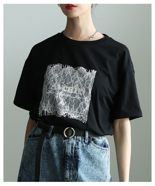 レディース 大人 上品 接触冷感＆UVレース×ロゴ刺繍Tシャツ【5月16日20