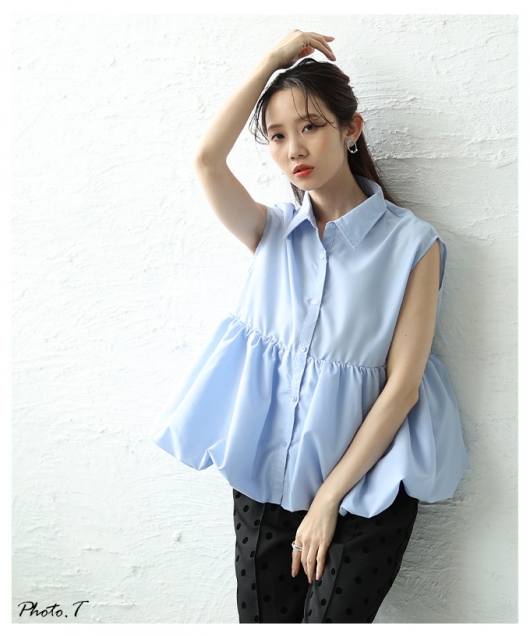 レディース 売れ筋商品|||トップス ブラウス シャツ ペプラム フレア バルーン ノースリーブ 青 白 夏 夏服 大人可愛い 大人 可愛い 30代 40代 50代 60代 サワアラモード Sawa a la mode レディース トップス ブラウス シャツ ペプラム