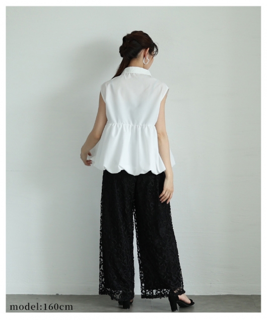 【WHITE】ペプラム ノースリーブ ブラウス Ray BEAMS（レイ ビームス） ブラウス シャツ レース ペプラム