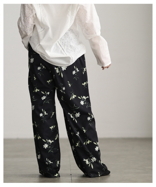 レディース 大人 上品 花柄プリントタックワイドパンツ aldt-483r3412