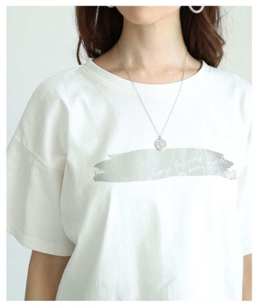 レディース 大人 上品 ヴィンテージなペイント箔オーバーサイズT