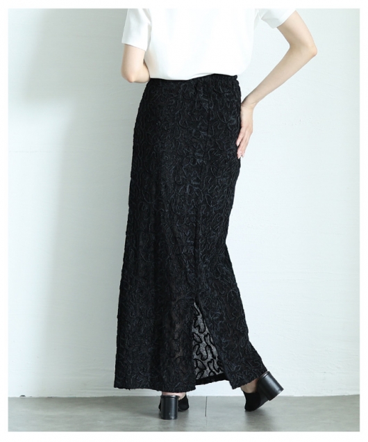 レディース 大人 上品 コード刺繍ベロアペンシルスカート aldt