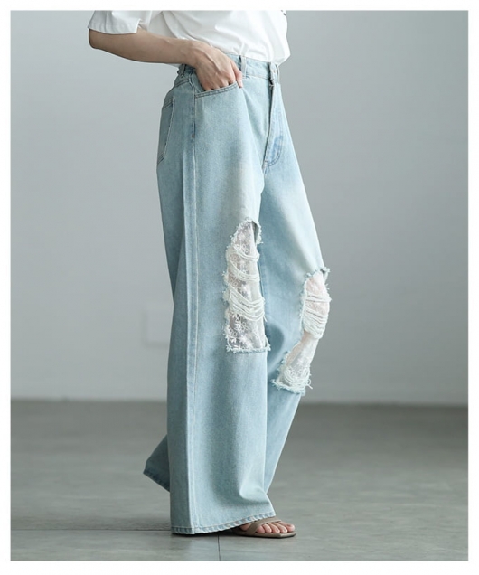 DENIMDUNGAREE パンツ ダメージジーンズ ライトブルー 150cm 楽天市場