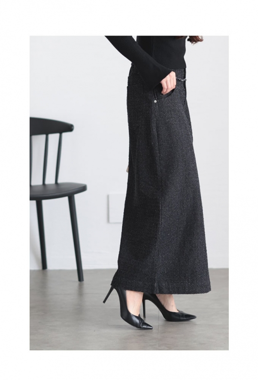 レディース 大人 上品 切り替えフリンジデニムストレート
