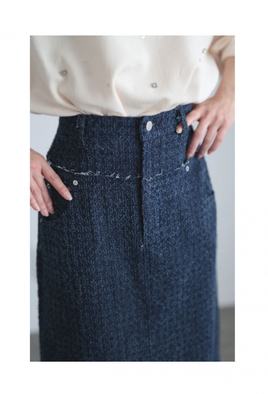 レディース 大人 上品 切り替えフリンジデニムストレート