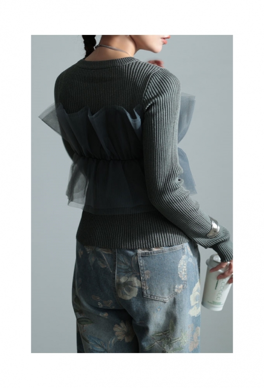 レディース 大人 モード 大人スイートを目指すチュールフリル異素材