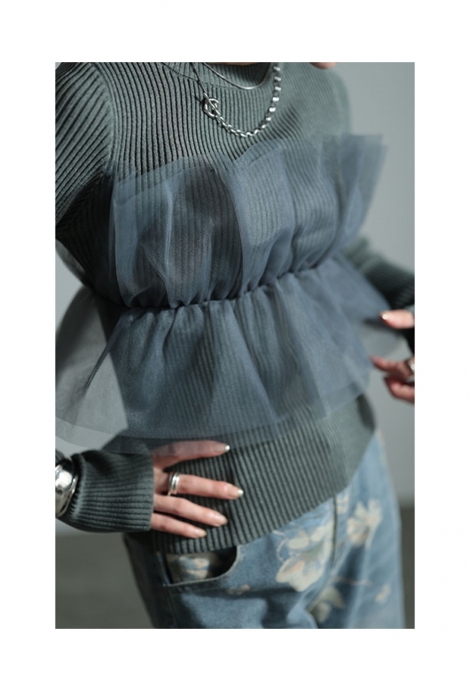 レディース 大人 モード 大人スイートを目指すチュールフリル異素材