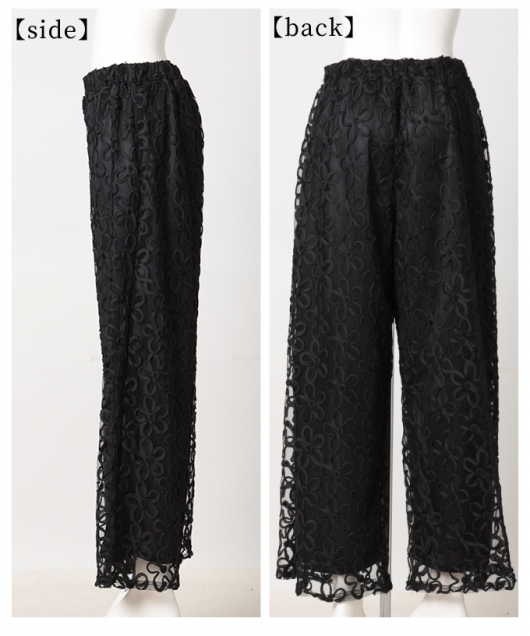 レディース 大人 上品 洗練された上品さのフラワーコード刺繍ワイド