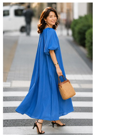 レディース 大人 上品 バルーンスリーブインド綿ワンピース alfem-636