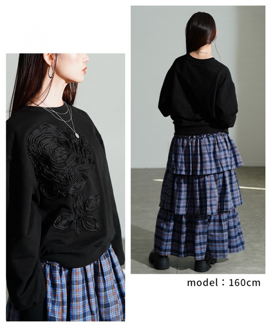 レディース 大人 上品 花柄コード刺繍スウェットプルオーバー【12月8日