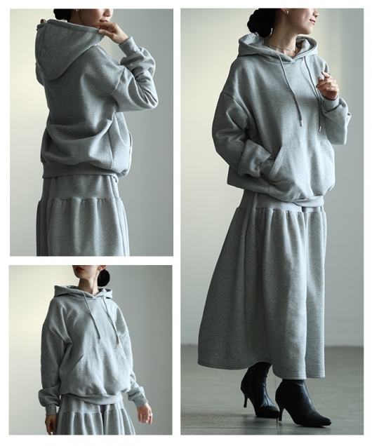 レディース 大人 上品 裏起毛トップス＆スカートセットアップ 【1月1日