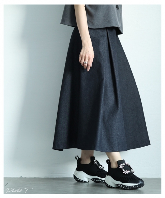 レディース 大人 上品 ボックスプリーツデニムスカート aljun