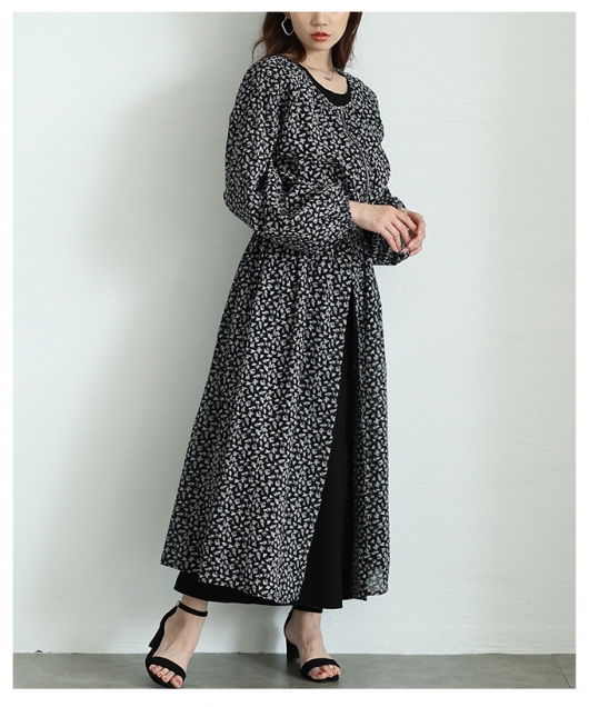 シフォンループ シフォンワンピースドレス/レイヤード/透け感/谷間見せ/背中隠し