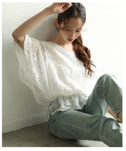 m*o様 ホワイト レース刺繍 パフスリーブ トップス tops】パフスリーブ刺繍レーストップス JR6213 | BeautyYouStyle
