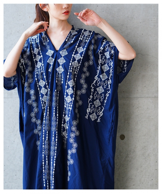 レディース 大人 上品 自然を感じる刺繍デザインインド綿