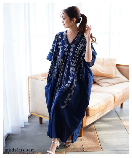 レディース 大人 上品 自然を感じる刺繍デザインインド綿