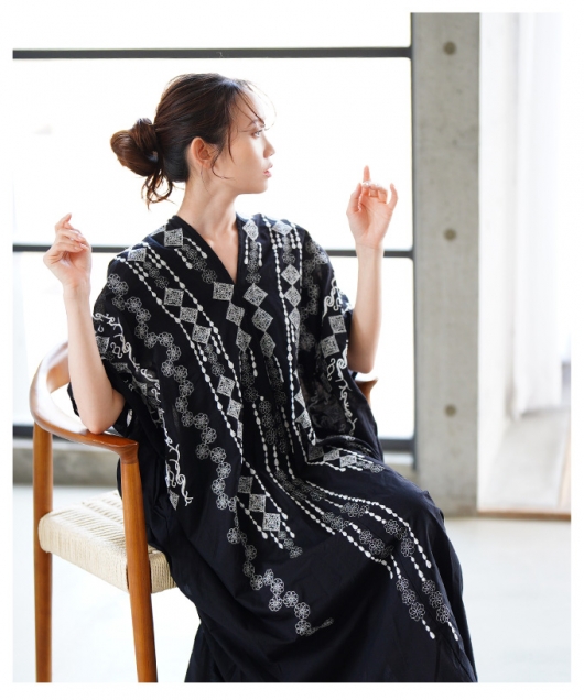 レディース 大人 上品 自然を感じる刺繍デザインインド綿