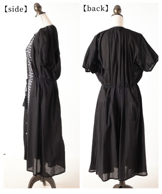 70s ファッション malaKALANCHOEライトミント長袖ワンピース インド綿