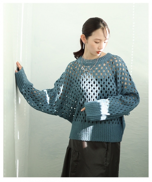 レディース 大人 上品 ざっくりメッシュニットトップス almam-0085