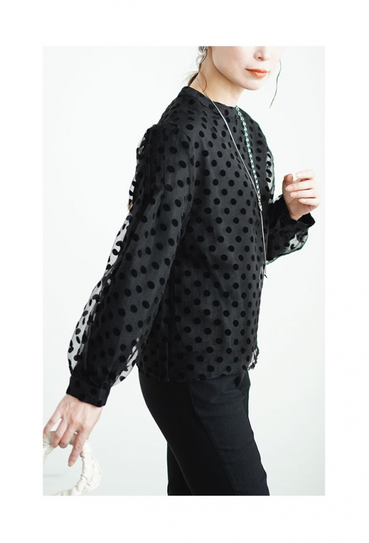 sheller ドットシアークロップドトップス レディース 大人 上品 レディに決まるドット柄シアートップス