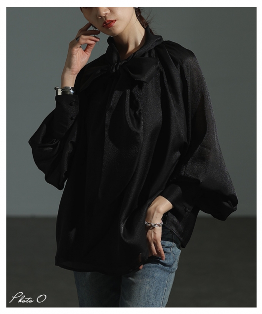 レディース 大人 上品 リボンボウタイシアーブラウス【10月13日20時