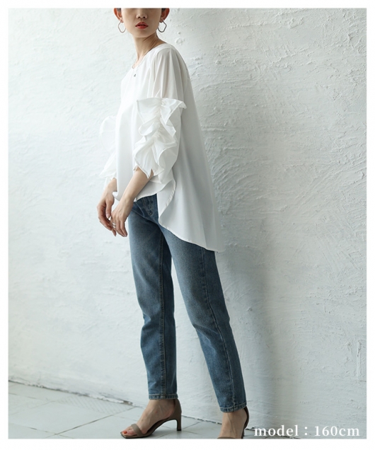 レディース 大人 上品 袖フリルフィッシュテールブラウス 【メール便可