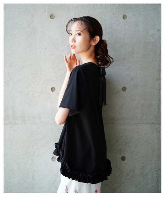 背中フリルの服 MA*RS】【2点SET】クロス刺繍3段フリルセットアップ - WHT/ブラック