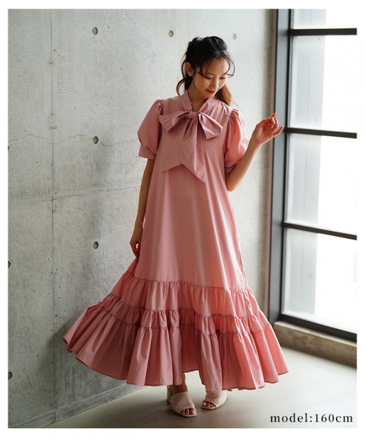 バックリボン ティアードワンピ ロング 花柄 パフスリーブ 韓国B ypy8310159_10.jpg