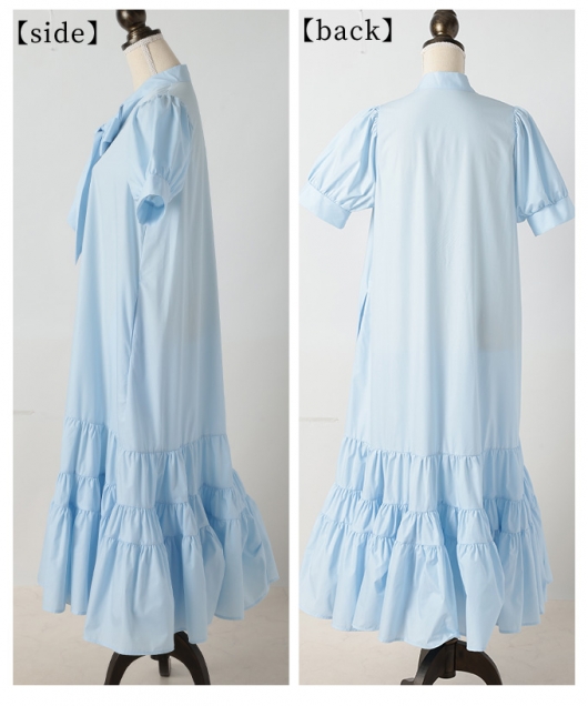 レディース 大人 上品 パフスリーブリボンティアードロング