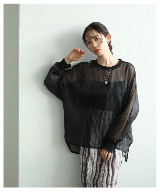秋草(美人画・A2サイズ) レディース 大人 上品 大人の肌見せ叶うシアーロングスリーブ