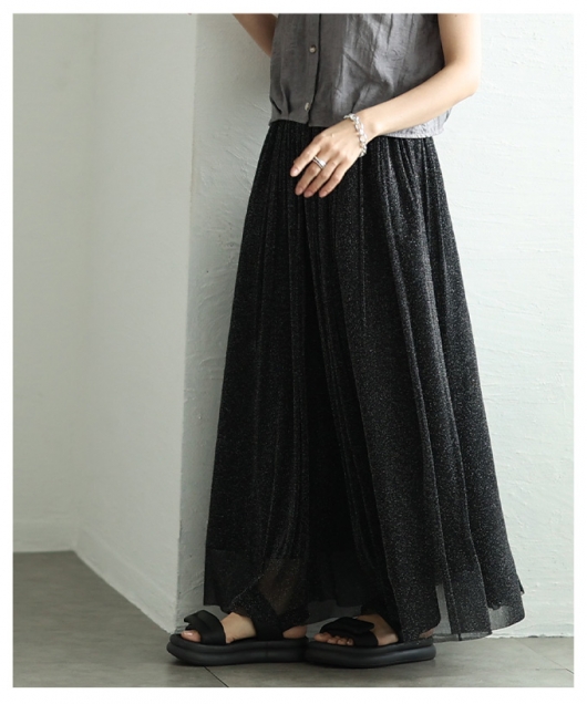 レディース 大人 上品 煌めくラメ入りシアーニットギャザー