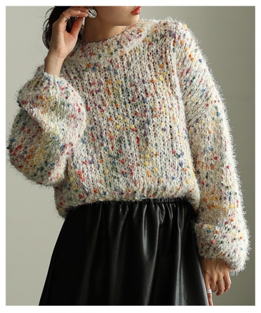 レディース 大人 上品 カラフルネップMIXニットトップス【12月27日20時