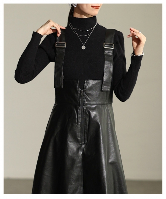 レディース 大人 上品 フェイクレザージャンパースカート almam-2770