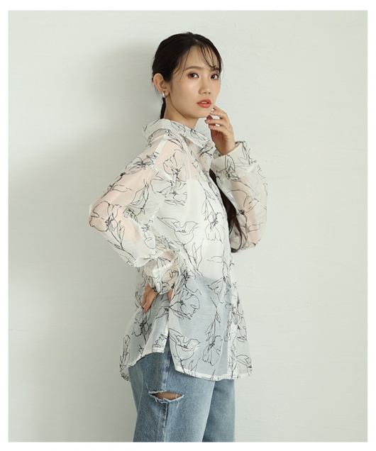 レディース 大人 上品 シアー花柄フロッキープリントオーバー