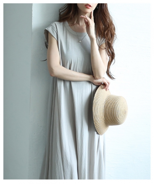 美品♪リアムプラージュ　麻　絹　日本製　カフタンワンピース　フレンチスリーブ　F R'IAM-PLAGE カフタンワンピース 麻絹 ゆったり プラージュ