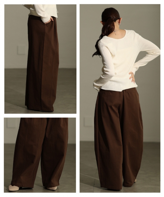 レディース 大人 上品 タックカーブワイドパンツ almam-52009