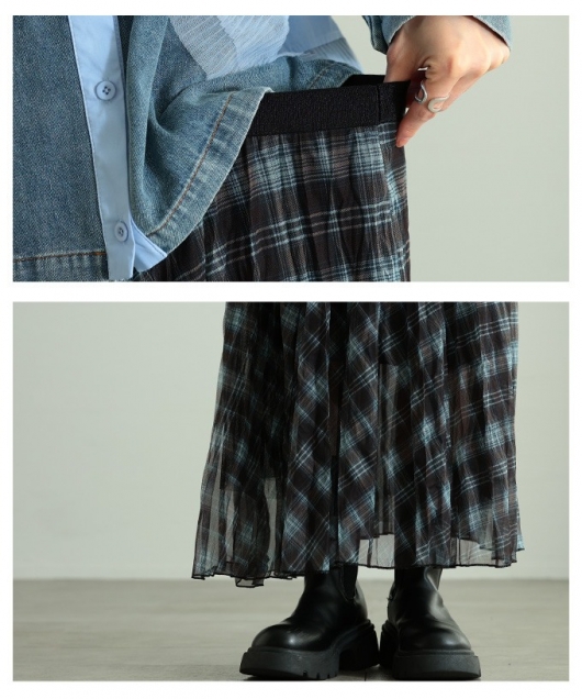 レディース 大人 上品 チェック柄シフォンフレアスカート almam-52018