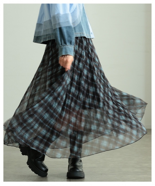 レディース 大人 上品 チェック柄シフォンフレアスカート almam-52018