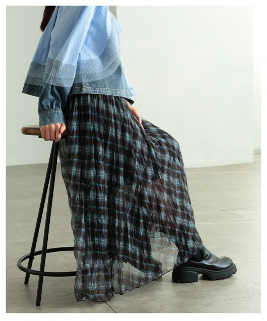 レディース 大人 上品 チェック柄シフォンフレアスカート almam-52018