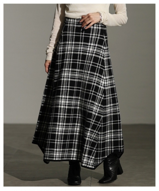 レディース 大人 上品 タータンチェックニットフレアスカート【11月17