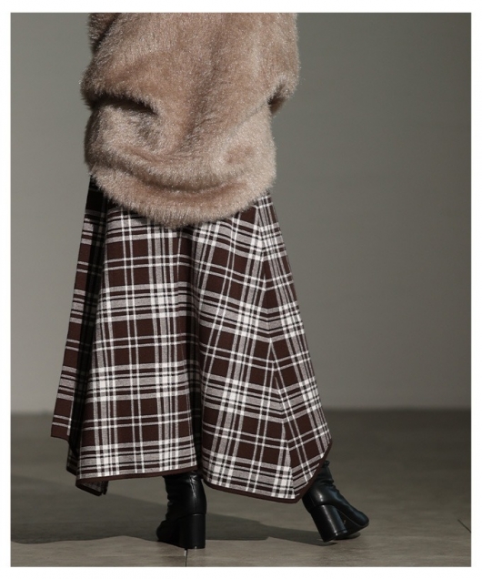 レディース 大人 上品 タータンチェックニットフレアスカート【11月17