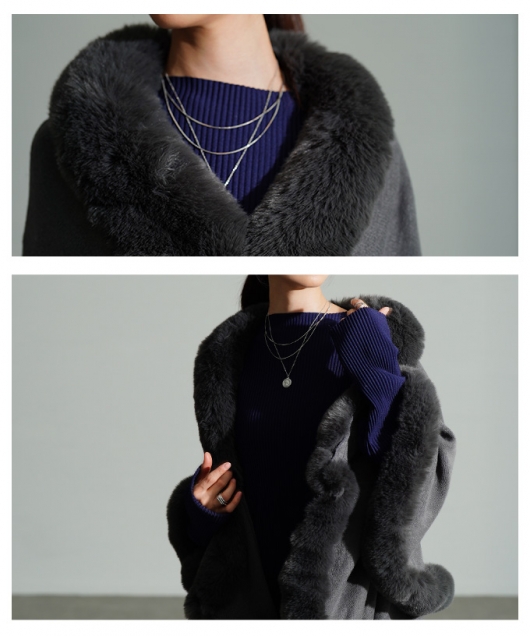 美品 ALEXANDER McQUEEN 38 フェイクファー ポンチョ Newjoy / ポンチョタイプ フェイクファー コート ブラック/ホワイト