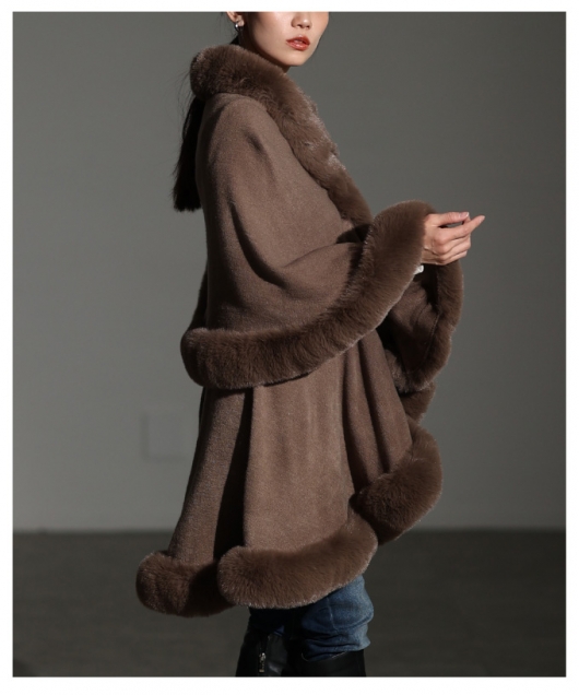 レディース 大人 上品 フェイクファーポンチョ almam-53651