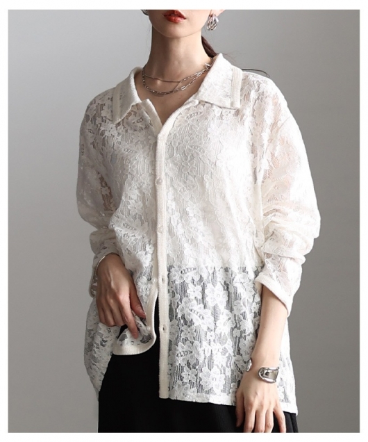 【GUILD PRIME】(36) 日本製 総柄 チェック 花柄 レース シャツ GUILD PRIME - 【GUILD PRIME】(36) 日本製 総柄 チェック 花柄 レース
