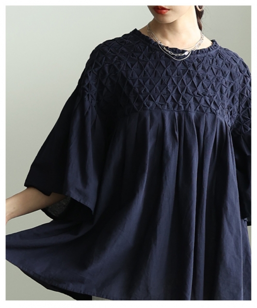 レディース 大人 上品 立体スクエア刺繍コットンフレアチュニック【5月