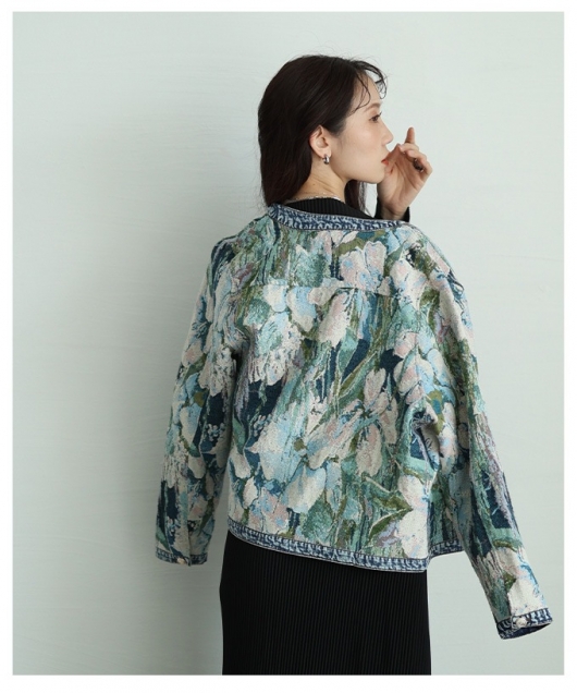 レディース 大人 上品 フラワージャガードデニムジャケット almam