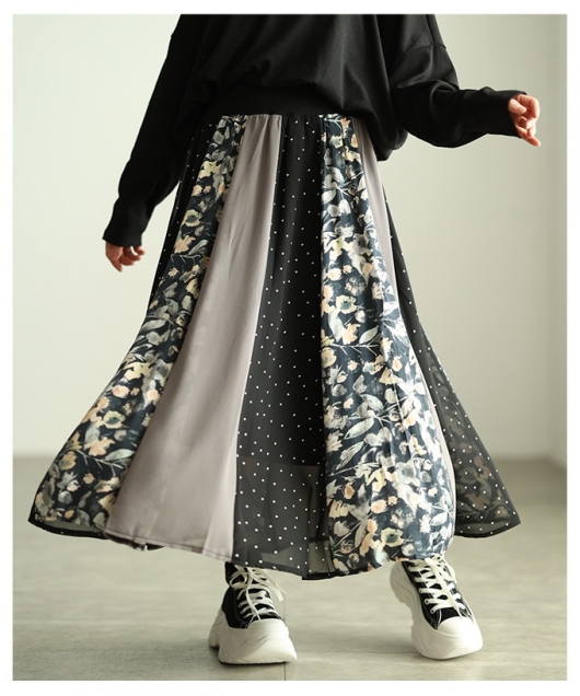 レディース 大人 上品 パッチワーク風シアーフレアスカート almam-673