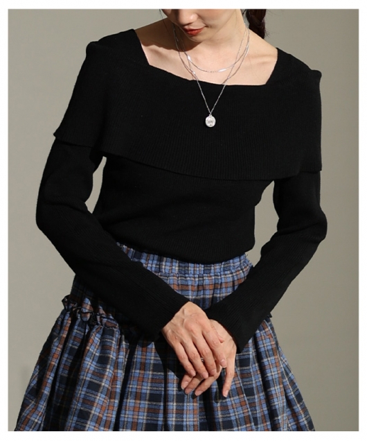 レディース 大人 上品 リボンブローチ付きオフショル風ニットトップス