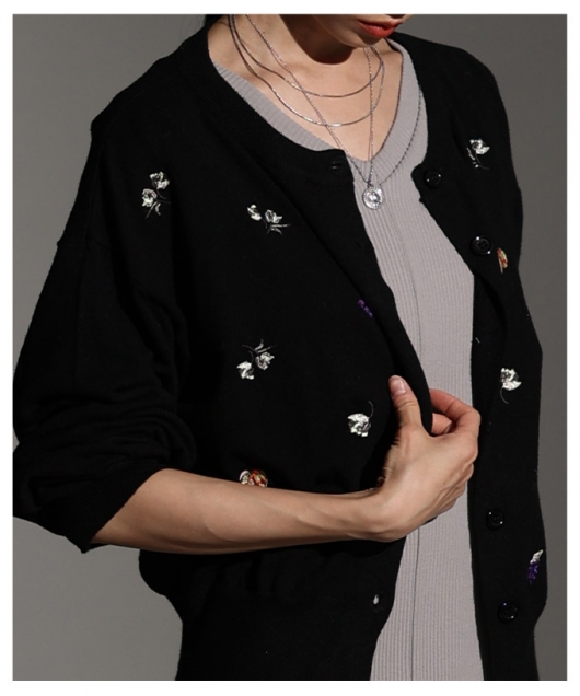レディース 大人 上品 花柄×果物刺繍ニットカーディガン almam-77503
