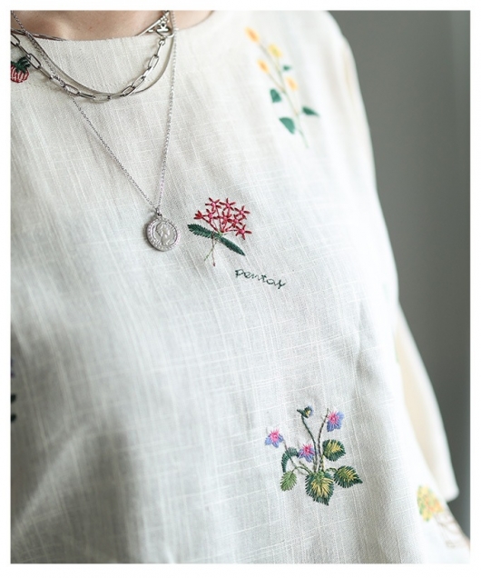 レディース 大人 上品 ボタニカル刺繍リネン混ブラウス【メール便可